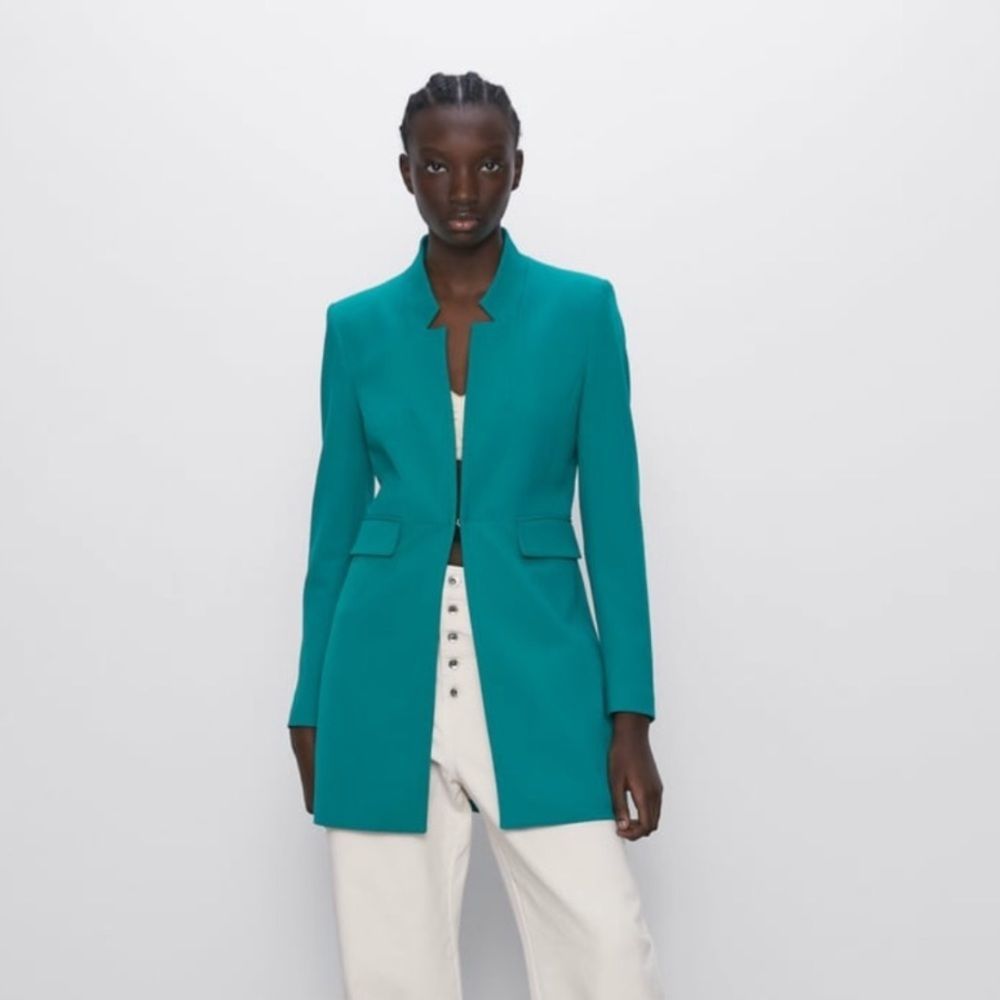 Zara Teal Long Blazer